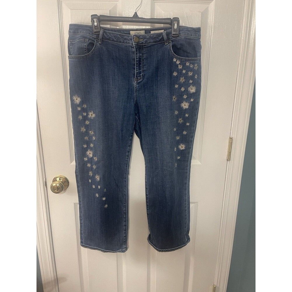 LOGO by Lori Goldstein Sz 16 Women's Blue Embroidered Jeans Stretch 5 Pocket